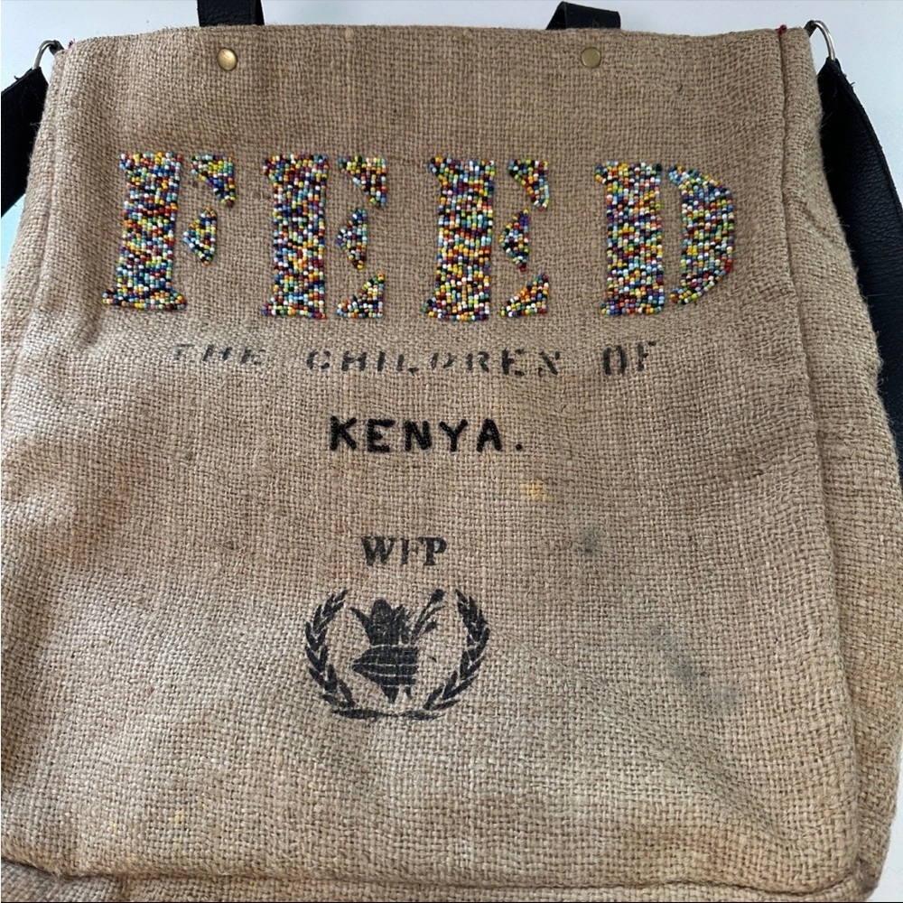 π FEED Kenya Africa Bag | Beaded Burlap Reversible Tote | WFP Artisan Crossbody - Picture 9 of 9